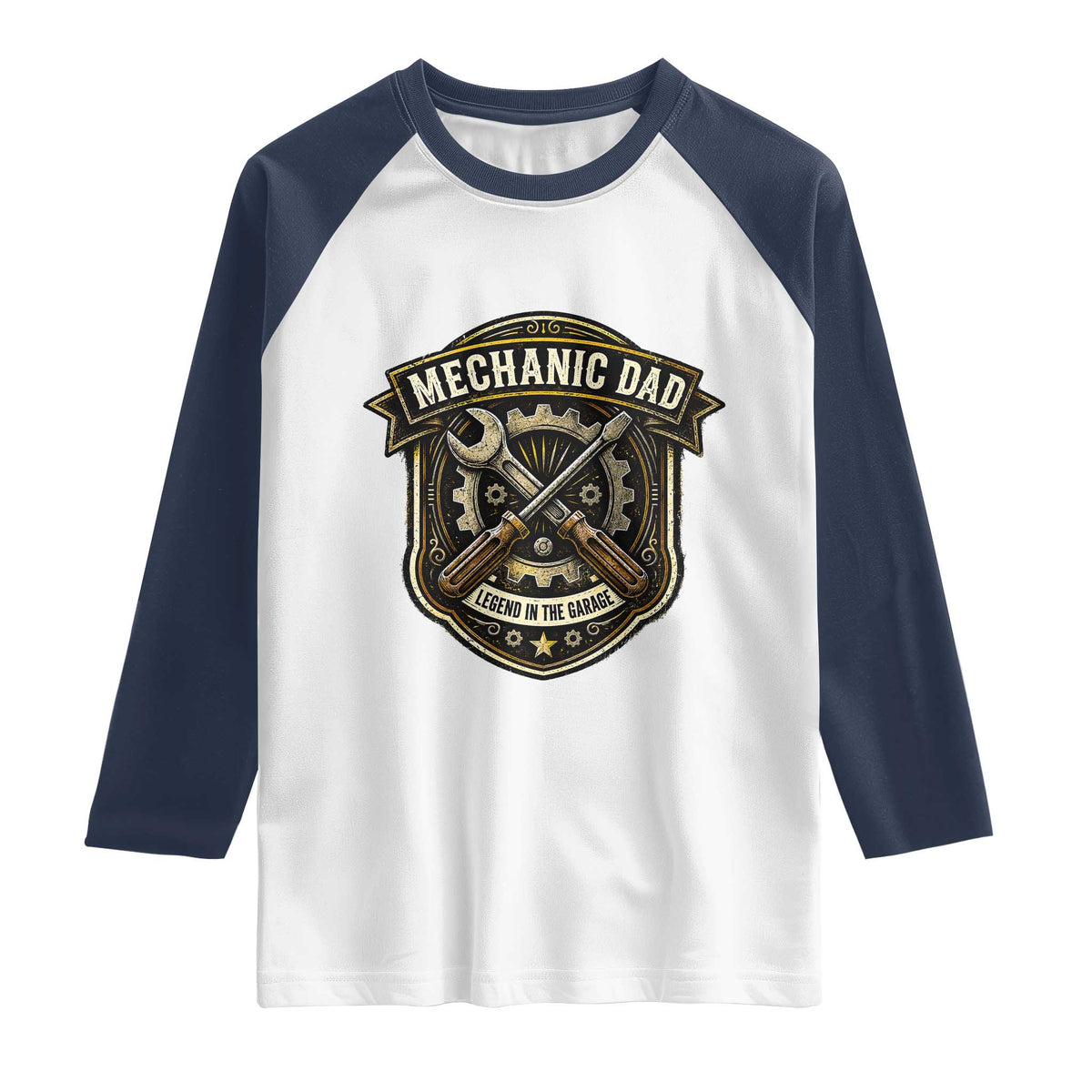 Mechanic Dad Legend In The Garage Raglan Shirt Funny Auto Repair Fathers Day Gift TS12 White Navy Print Your Wear