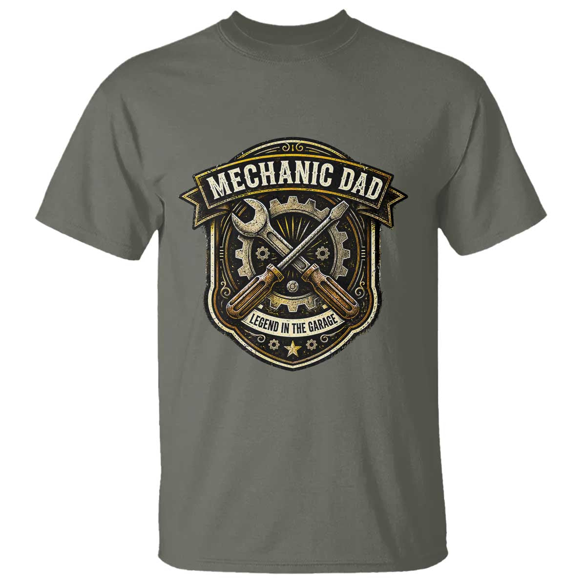 Mechanic Dad Legend In The Garage T Shirt Funny Auto Repair Fathers Day Gift TS12 Military Green Print Your Wear