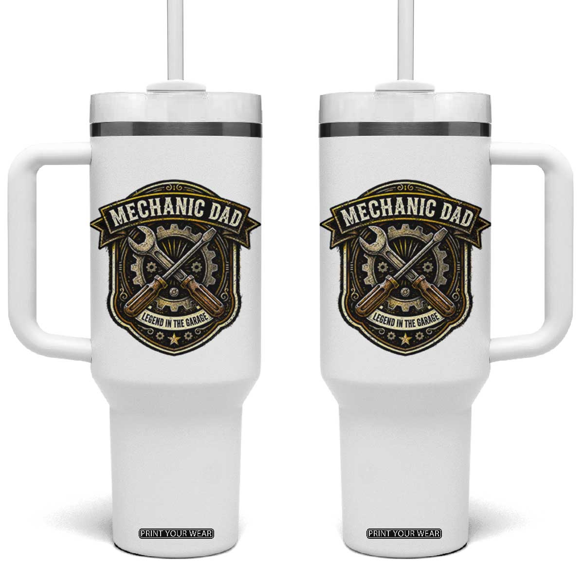 Mechanic Dad Legend In The Garage Tumbler With Handle Funny Auto Repair Fathers Day Gift TS12 One Size: 40 oz White Print Your Wear