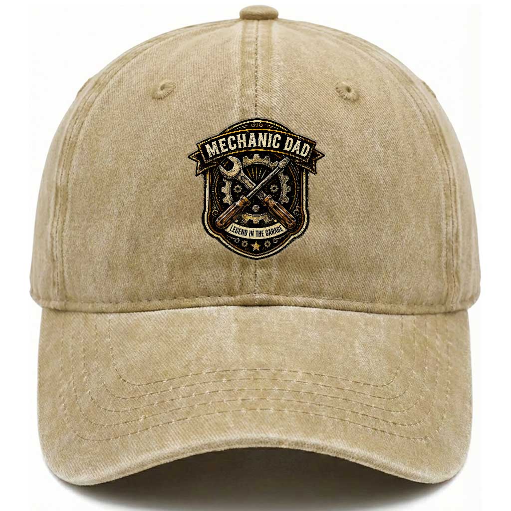 Mechanic Dad Legend In The Garage Washed Cotton Baseball Cap Funny Auto Repair Fathers Day Gift TS12 Print Your Wear