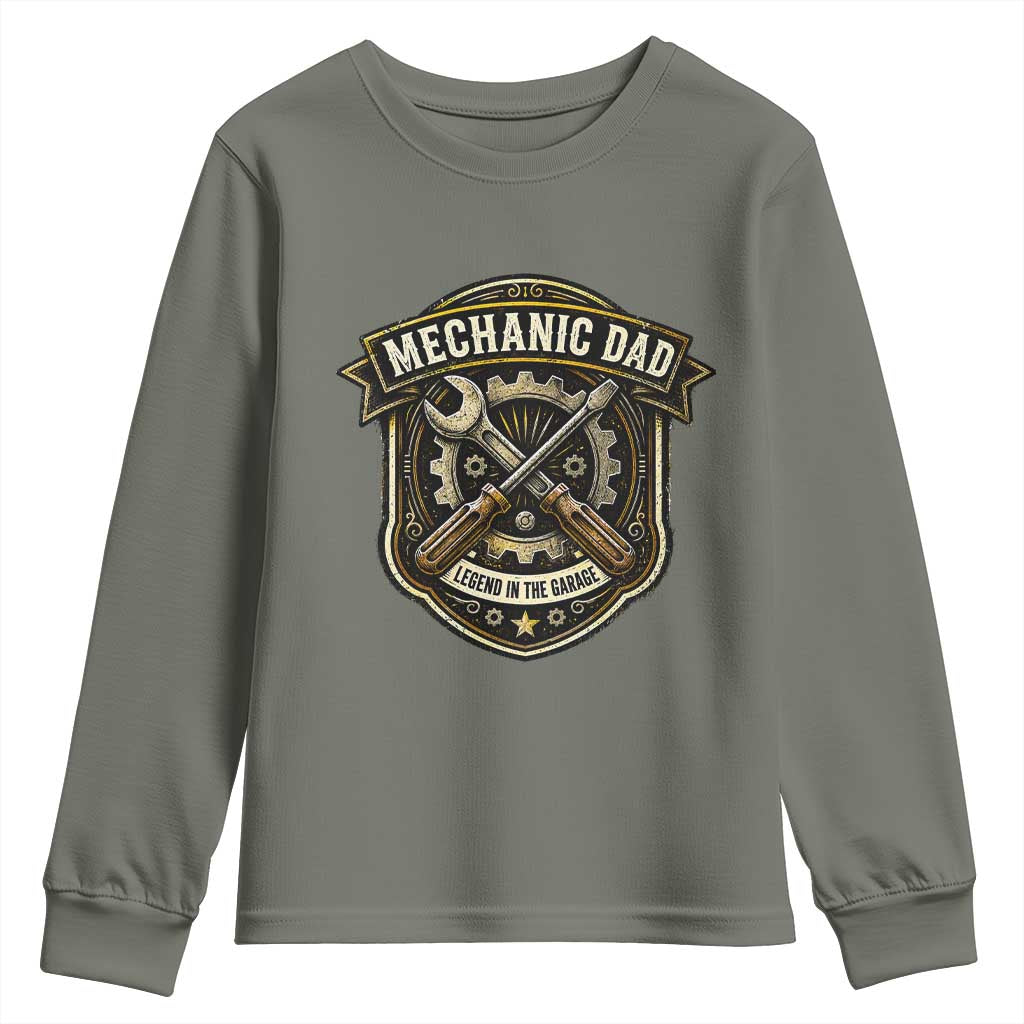 Mechanic Dad Legend In The Garage Youth Sweatshirt Funny Auto Repair Fathers Day Gift TS12 Military Green Print Your Wear