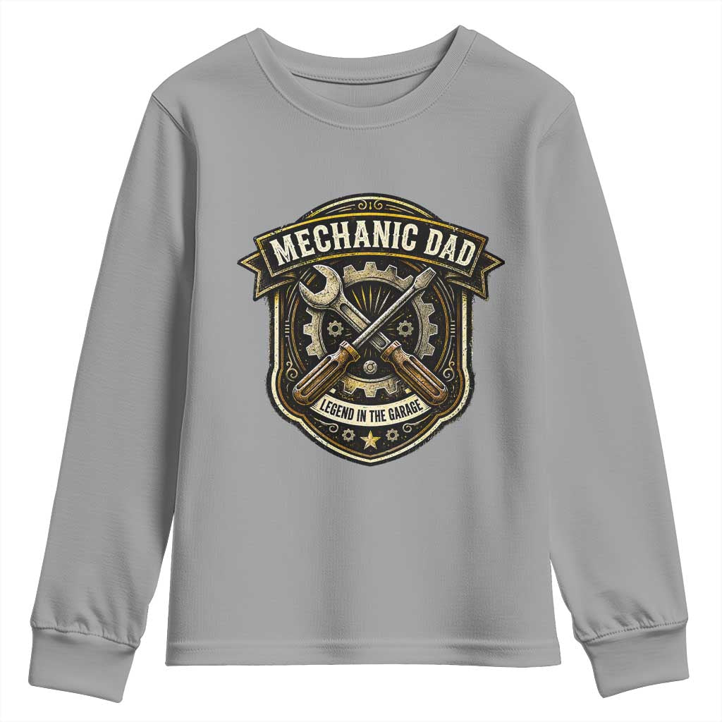 Mechanic Dad Legend In The Garage Youth Sweatshirt Funny Auto Repair Fathers Day Gift TS12 Sport Gray Print Your Wear