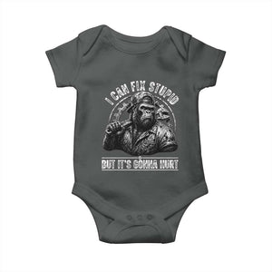 Funny Gorilla Mechanic Baby Onesie I Can Fix Stupid But Its Gonna Hurt TS12 Dark Heather Print Your Wear
