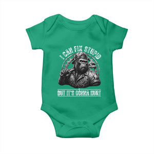 Funny Gorilla Mechanic Baby Onesie I Can Fix Stupid But Its Gonna Hurt TS12 Irish Green Print Your Wear