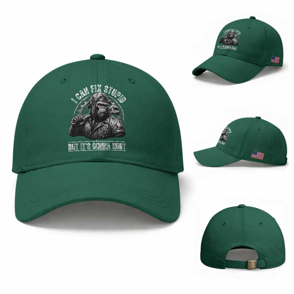 Funny Gorilla Mechanic Baseball Cap I Can Fix Stupid But Its Gonna Hurt TS12 Baseball Cap Universal Fit Irish Green Print Your Wear