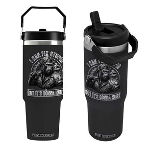 Funny Gorilla Mechanic Flip Straw Tumbler I Can Fix Stupid But Its Gonna Hurt TS12 One Size: 30 oz Black Print Your Wear