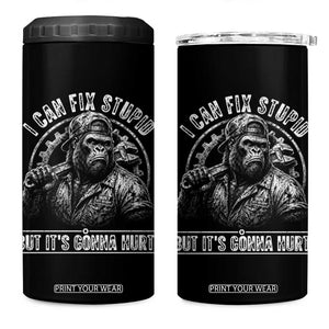 Funny Gorilla Mechanic 4 in 1 Can Cooler Tumbler I Can Fix Stupid But Its Gonna Hurt TS12 One Size: 16 oz Black Print Your Wear