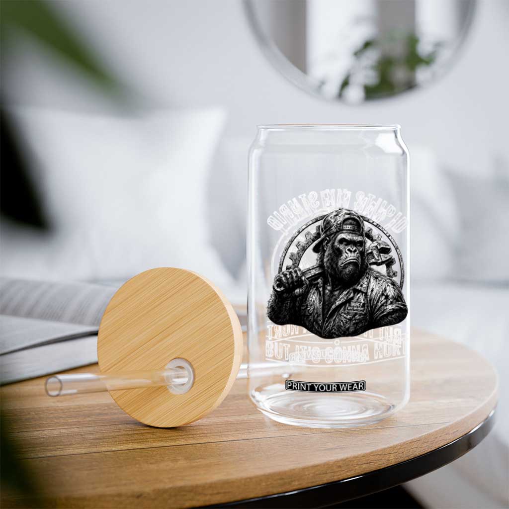 Funny Gorilla Mechanic Glass Can I Can Fix Stupid But Its Gonna Hurt TS12 Print Your Wear
