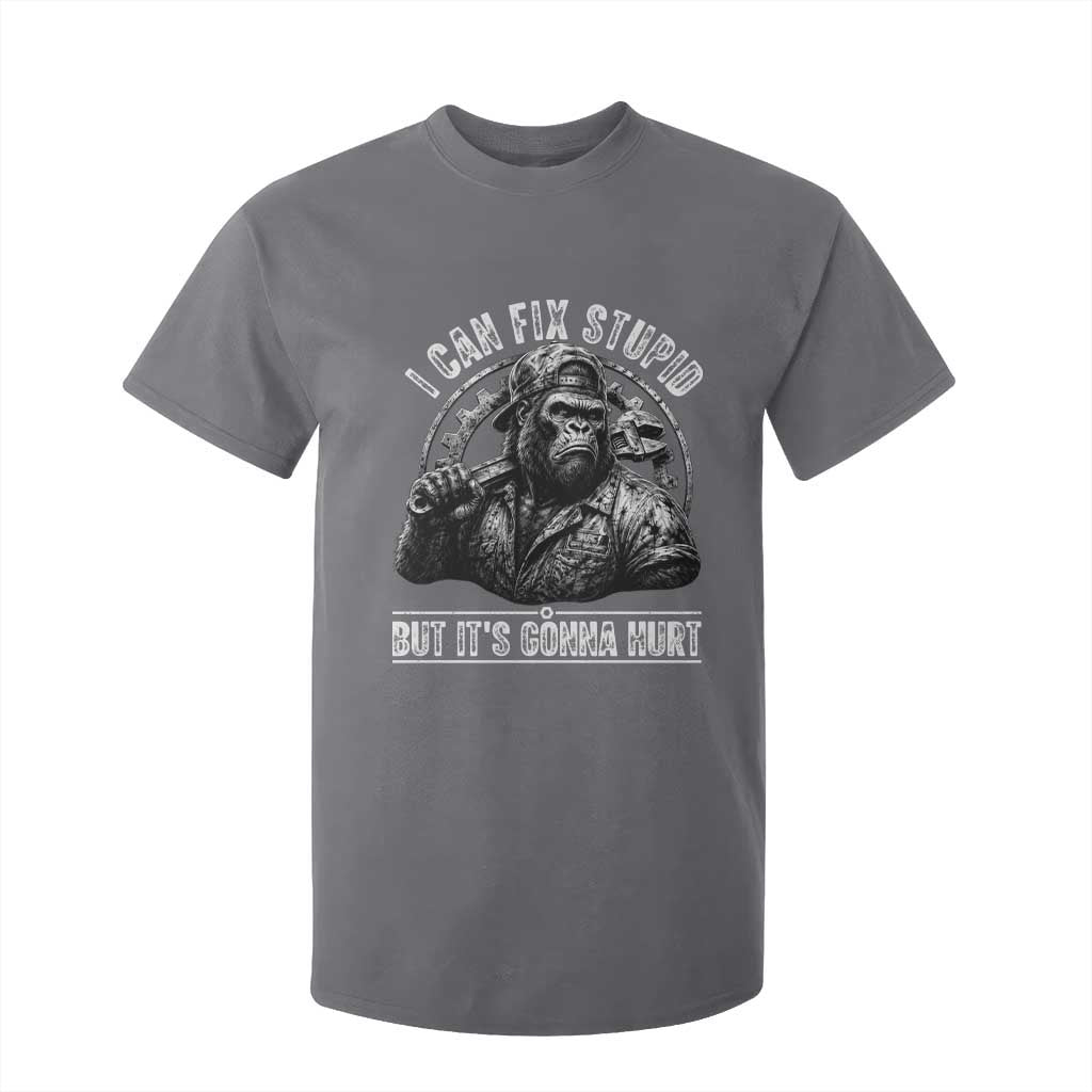 Funny Gorilla Mechanic T Shirt For Kid I Can Fix Stupid But Its Gonna Hurt TS12 Charcoal Print Your Wear