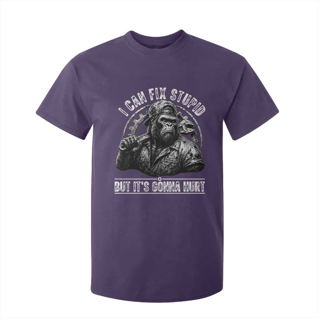 Funny Gorilla Mechanic T Shirt For Kid I Can Fix Stupid But Its Gonna Hurt TS12 Purple Print Your Wear