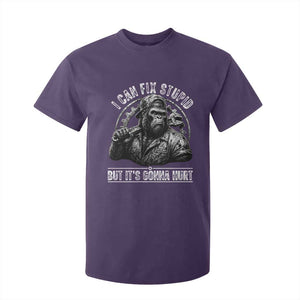 Funny Gorilla Mechanic T Shirt For Kid I Can Fix Stupid But Its Gonna Hurt TS12 Purple Print Your Wear
