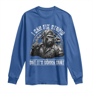 Funny Gorilla Mechanic Long Sleeve Shirt I Can Fix Stupid But Its Gonna Hurt TS12 Royal Blue Print Your Wear