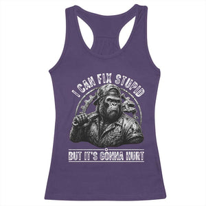 Funny Gorilla Mechanic Racerback Tank Top I Can Fix Stupid But Its Gonna Hurt TS12 Purple Print Your Wear