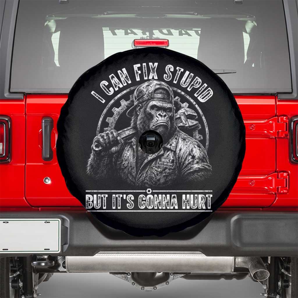 Funny Gorilla Mechanic Spare Tire Cover I Can Fix Stupid But Its Gonna Hurt TS12 Black Print Your Wear