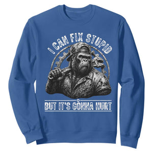 Funny Gorilla Mechanic Sweatshirt I Can Fix Stupid But Its Gonna Hurt TS12 Royal Blue Print Your Wear