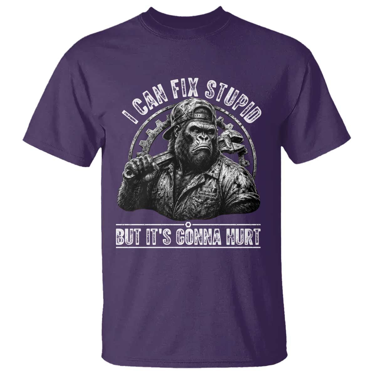 Funny Gorilla Mechanic T Shirt I Can Fix Stupid But Its Gonna Hurt TS12 Purple Print Your Wear