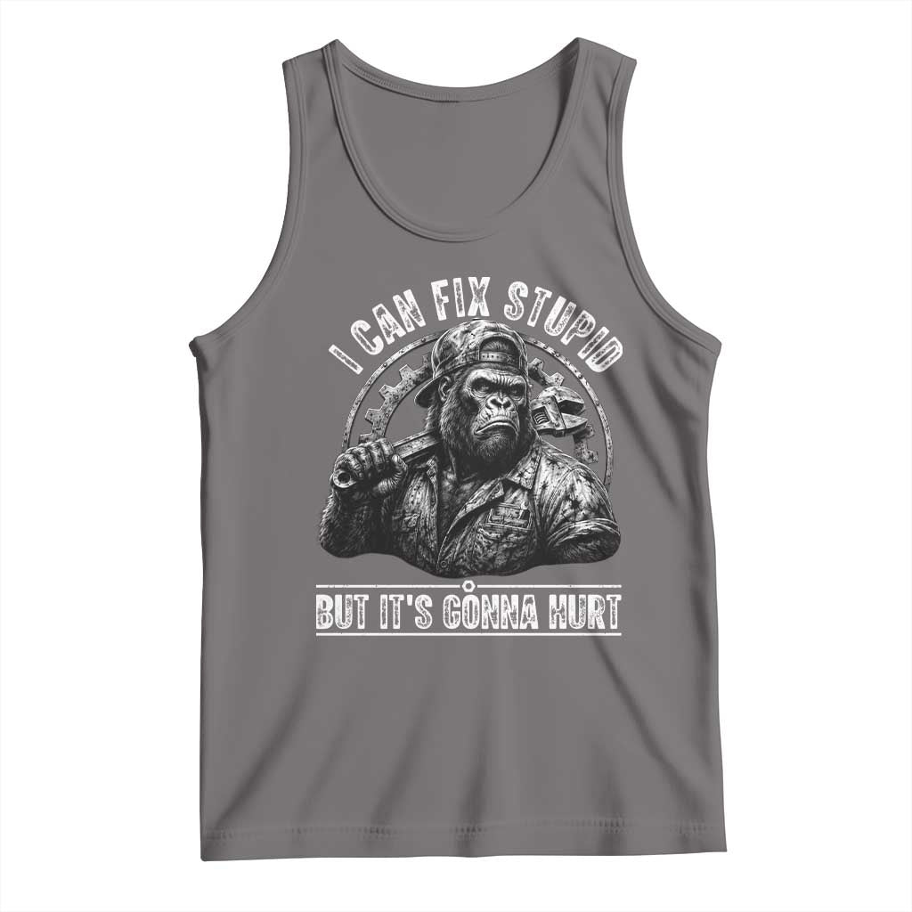 Funny Gorilla Mechanic Tank Top I Can Fix Stupid But Its Gonna Hurt TS12 Deep Heather Print Your Wear