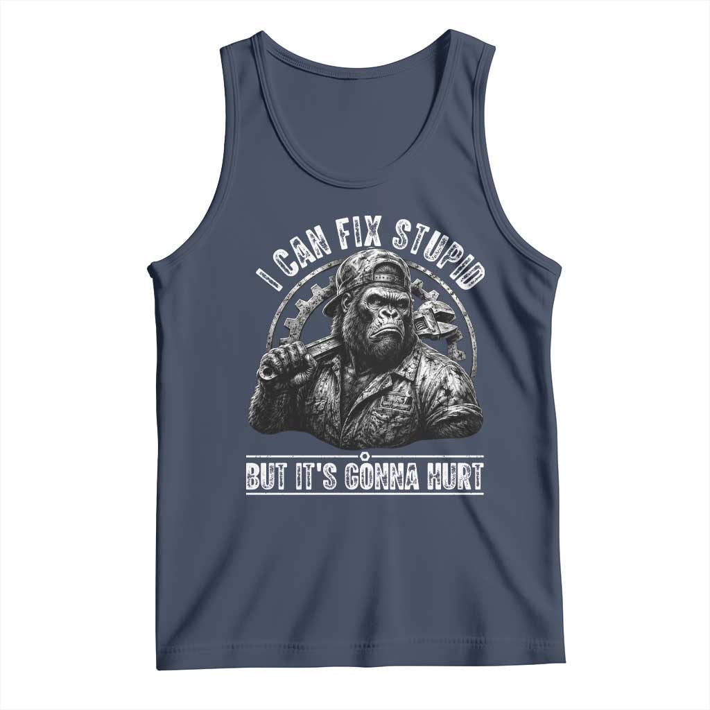 Funny Gorilla Mechanic Tank Top I Can Fix Stupid But Its Gonna Hurt TS12 Navy Print Your Wear