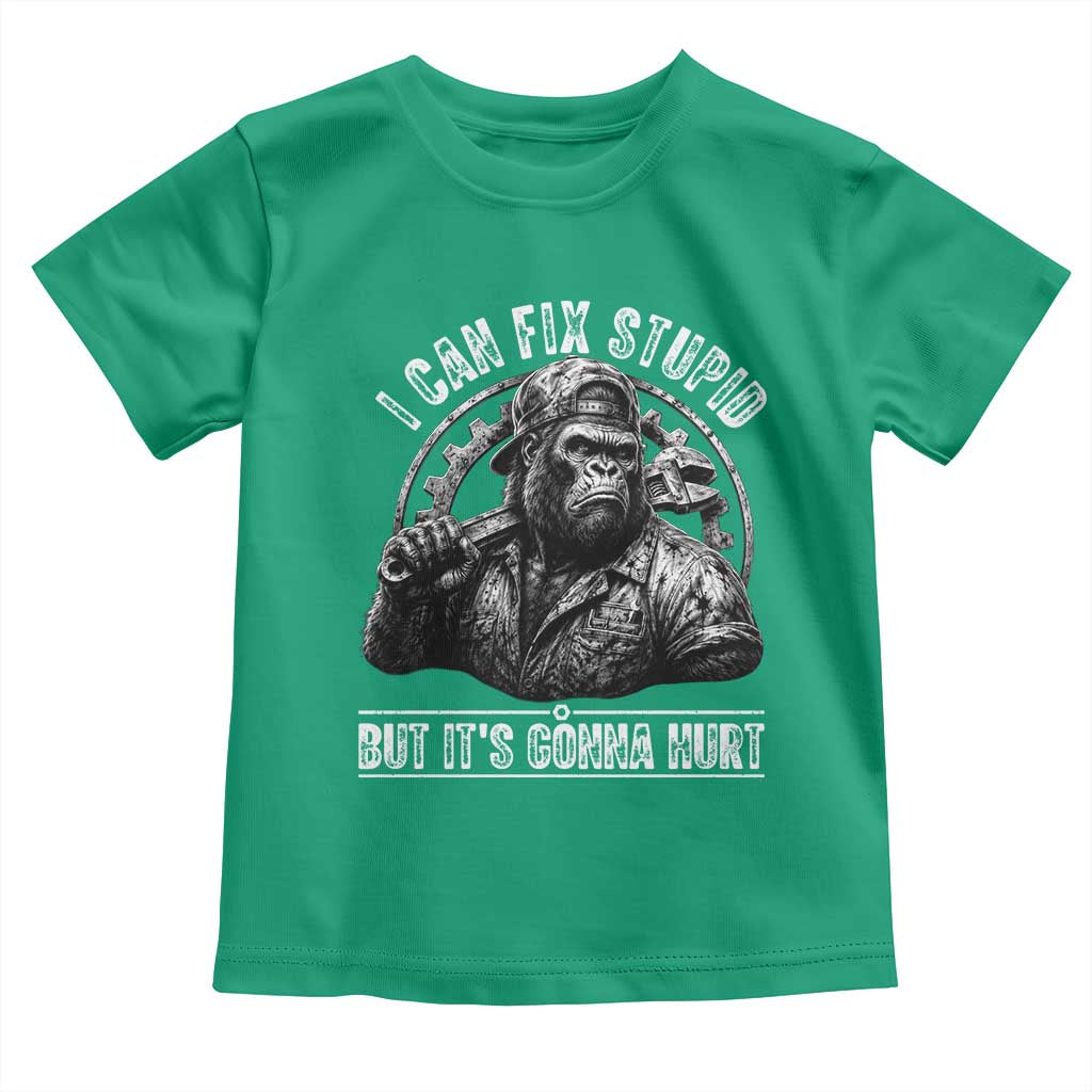 Funny Gorilla Mechanic Toddler T Shirt I Can Fix Stupid But Its Gonna Hurt TS12 Irish Green Print Your Wear