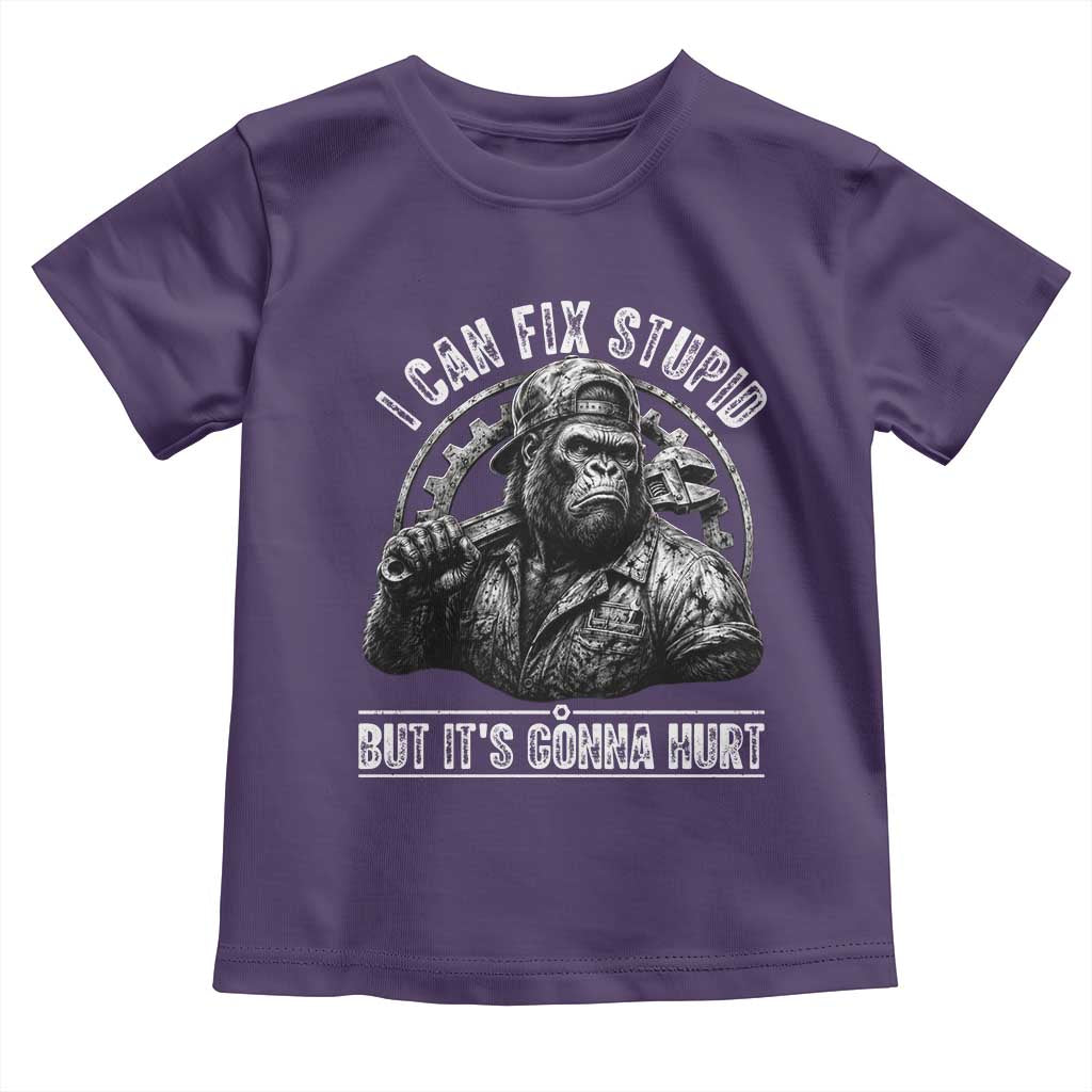 Funny Gorilla Mechanic Toddler T Shirt I Can Fix Stupid But Its Gonna Hurt TS12 Purple Print Your Wear