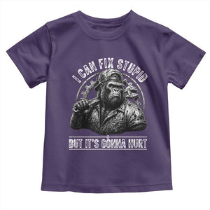 Funny Gorilla Mechanic Toddler T Shirt I Can Fix Stupid But Its Gonna Hurt TS12 Purple Print Your Wear