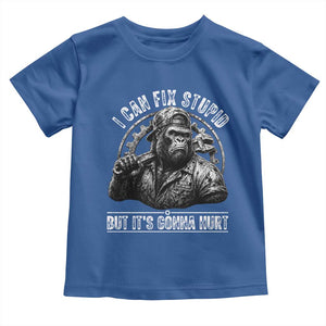 Funny Gorilla Mechanic Toddler T Shirt I Can Fix Stupid But Its Gonna Hurt TS12 Royal Blue Print Your Wear