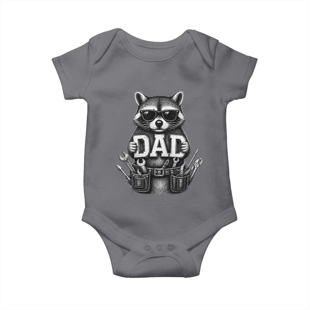 Funny Raccoon Dad Mechanic Baby Onesie Trash Panda Fathers Day Gift TS12 Charcoal Print Your Wear