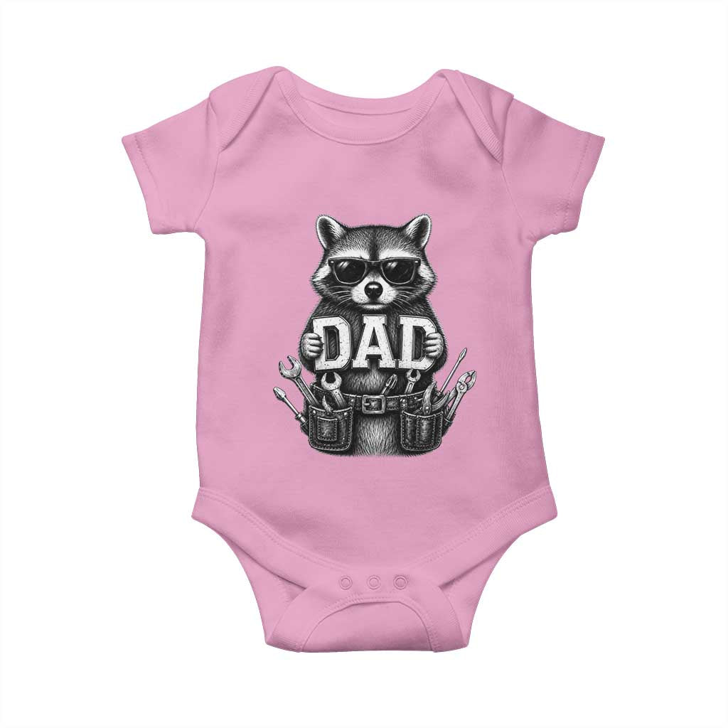 Funny Raccoon Dad Mechanic Baby Onesie Trash Panda Fathers Day Gift TS12 Light Pink Print Your Wear