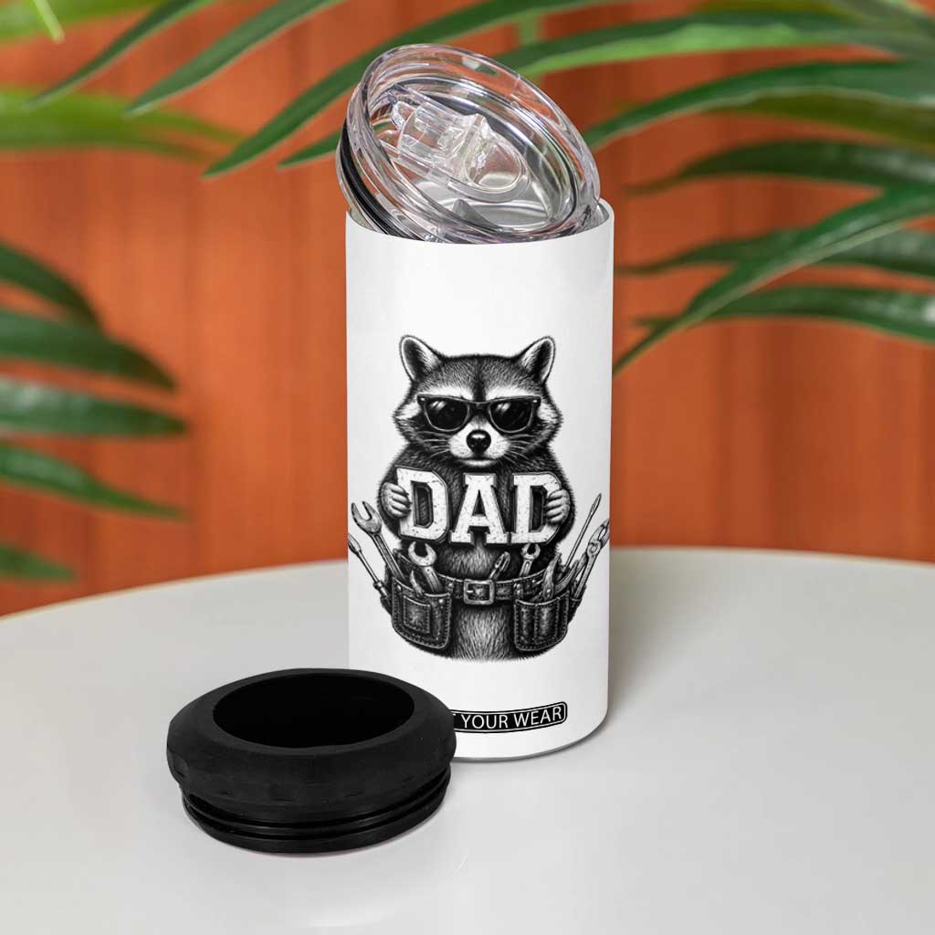 Funny Raccoon Dad Mechanic 4 in 1 Can Cooler Tumbler Trash Panda Fathers Day Gift TS12 Print Your Wear