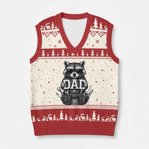 Funny Raccoon Dad Mechanic V-Neck Knit Sweater Vest Trash Panda Fathers Day Gift TS12 Beige Red Print Your Wear