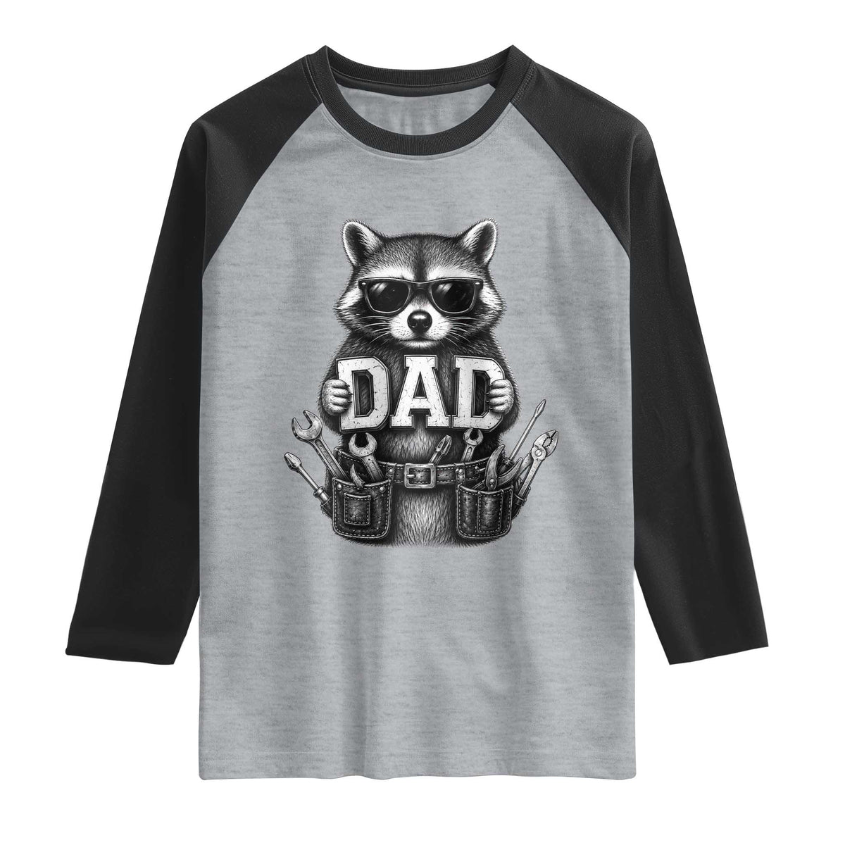 Funny Raccoon Dad Mechanic Raglan Shirt Trash Panda Fathers Day Gift TS12 Heather Gray Black Print Your Wear
