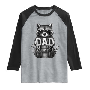 Funny Raccoon Dad Mechanic Raglan Shirt Trash Panda Fathers Day Gift TS12 Heather Gray Black Print Your Wear