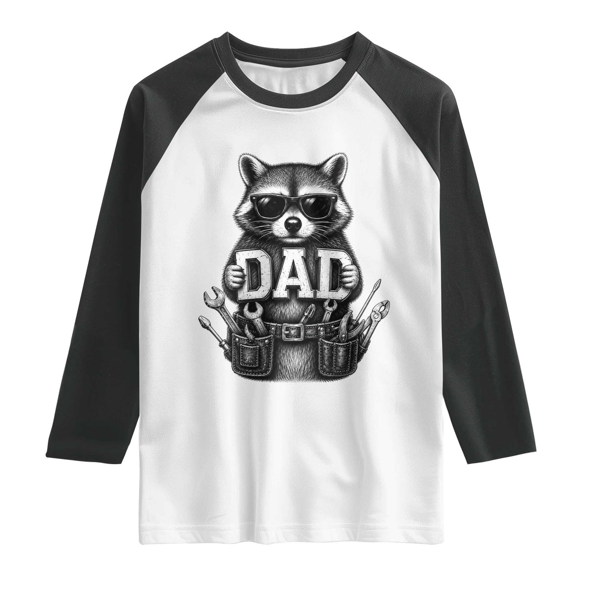 Funny Raccoon Dad Mechanic Raglan Shirt Trash Panda Fathers Day Gift TS12 White Black Print Your Wear