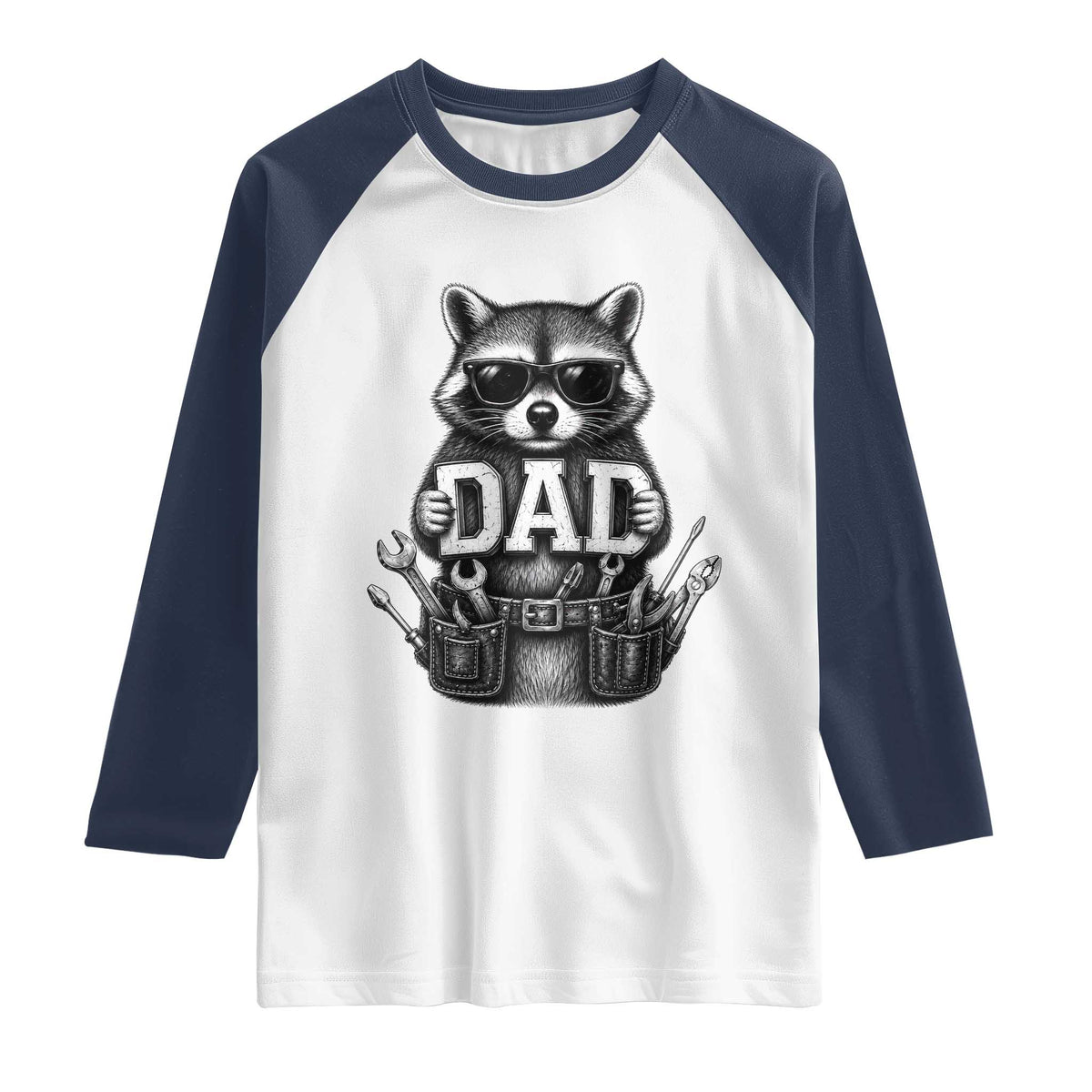 Funny Raccoon Dad Mechanic Raglan Shirt Trash Panda Fathers Day Gift TS12 White Navy Print Your Wear