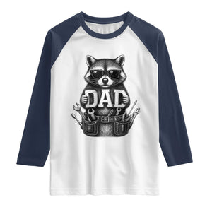Funny Raccoon Dad Mechanic Raglan Shirt Trash Panda Fathers Day Gift TS12 White Navy Print Your Wear