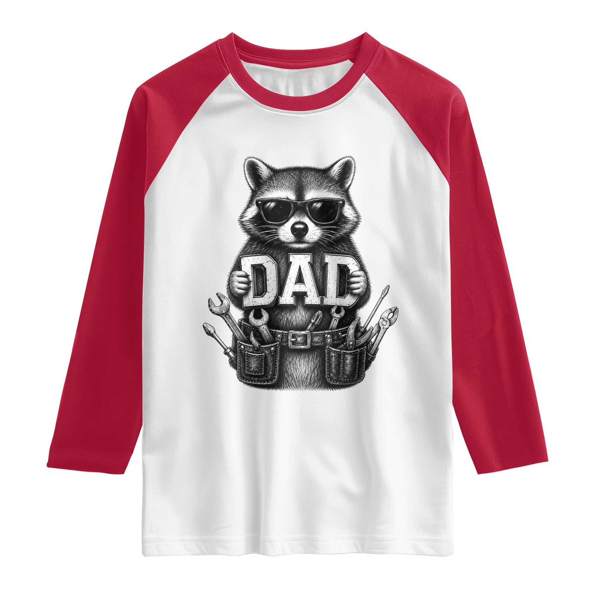 Funny Raccoon Dad Mechanic Raglan Shirt Trash Panda Fathers Day Gift TS12 White Red Print Your Wear