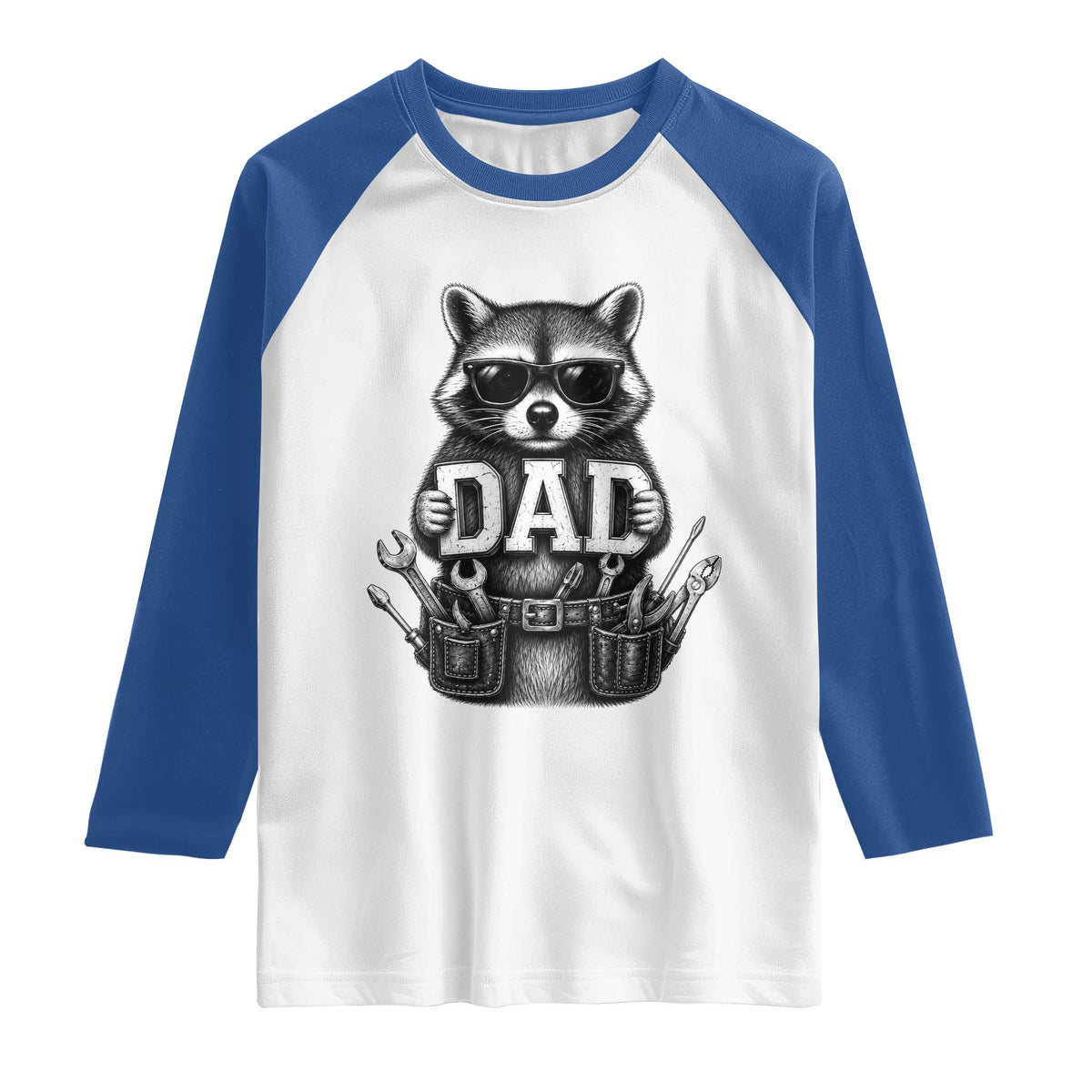 Funny Raccoon Dad Mechanic Raglan Shirt Trash Panda Fathers Day Gift TS12 White Royal Print Your Wear