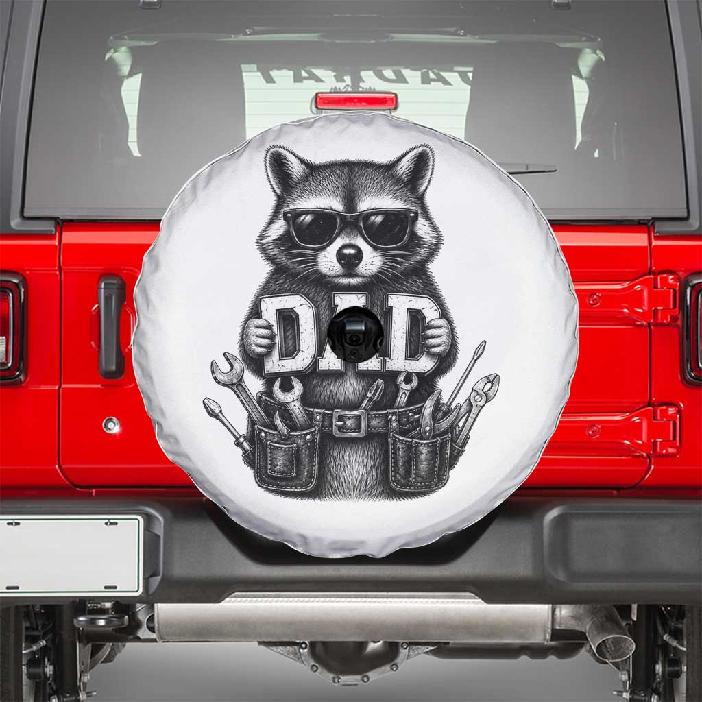 Funny Raccoon Dad Mechanic Spare Tire Cover Trash Panda Fathers Day Gift TS12 White Print Your Wear