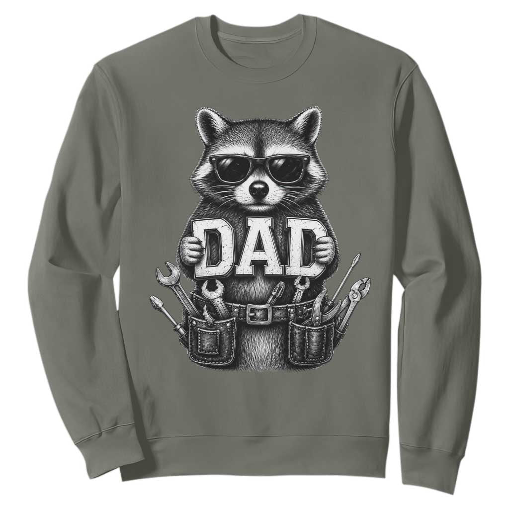 Funny Raccoon Dad Mechanic Sweatshirt Trash Panda Fathers Day Gift TS12 Military Green Print Your Wear