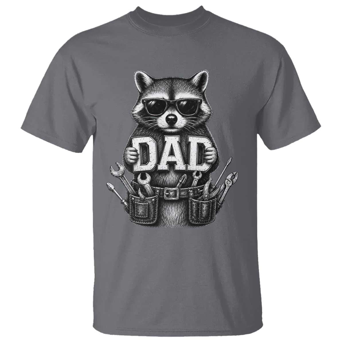 Funny Raccoon Dad Mechanic T Shirt Trash Panda Fathers Day Gift TS12 Charcoal Print Your Wear