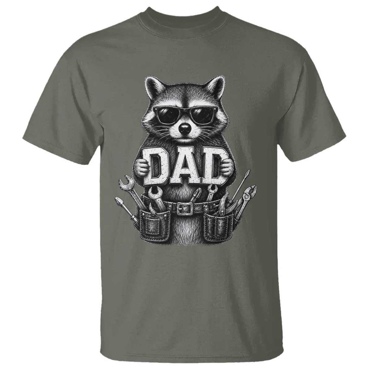 Funny Raccoon Dad Mechanic T Shirt Trash Panda Fathers Day Gift TS12 Military Green Print Your Wear