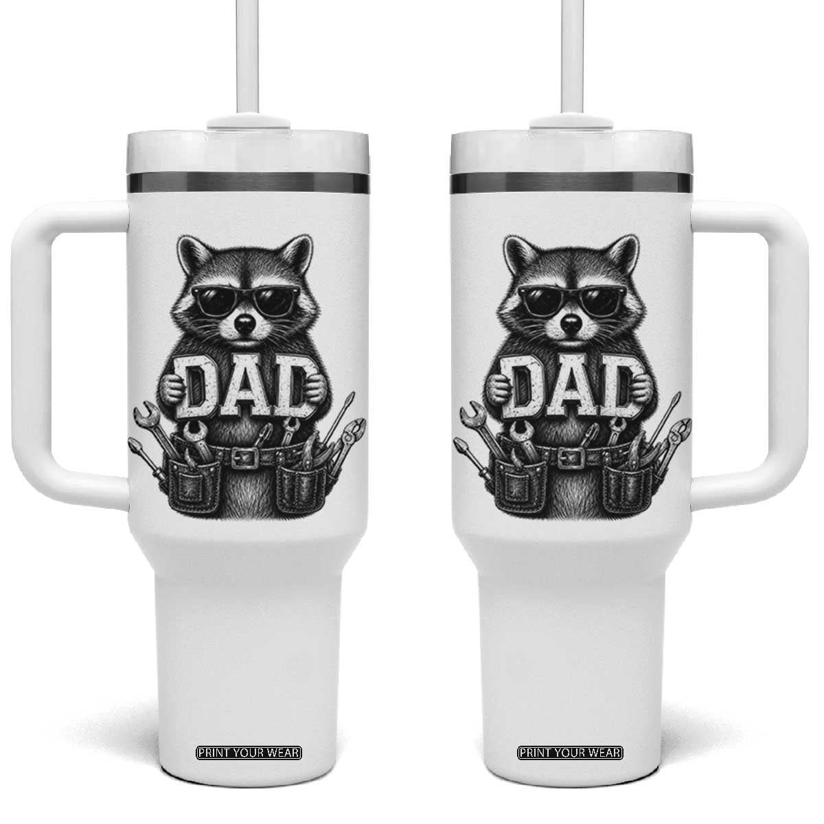 Funny Raccoon Dad Mechanic Tumbler With Handle Trash Panda Fathers Day Gift TS12 One Size: 40 oz White Print Your Wear