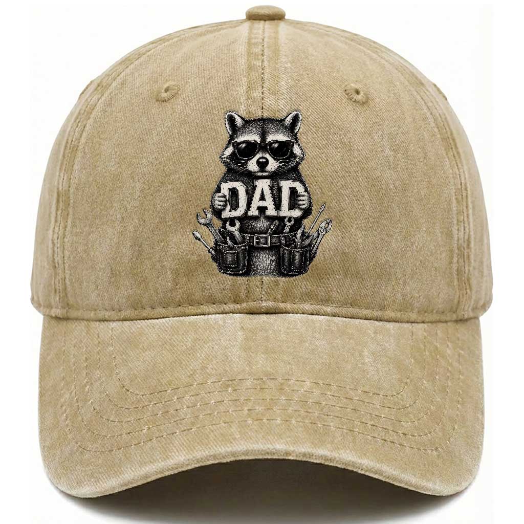 Funny Raccoon Dad Mechanic Washed Cotton Baseball Cap Trash Panda Fathers Day Gift TS12 Print Your Wear