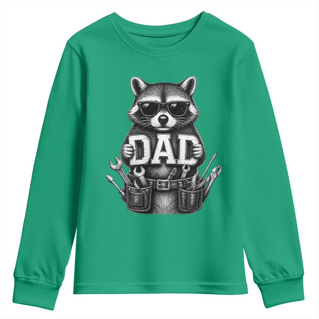 Funny Raccoon Dad Mechanic Youth Sweatshirt Trash Panda Fathers Day Gift TS12 Irish Green Print Your Wear