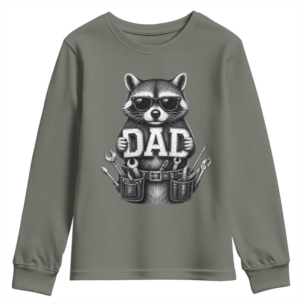 Funny Raccoon Dad Mechanic Youth Sweatshirt Trash Panda Fathers Day Gift TS12 Military Green Print Your Wear