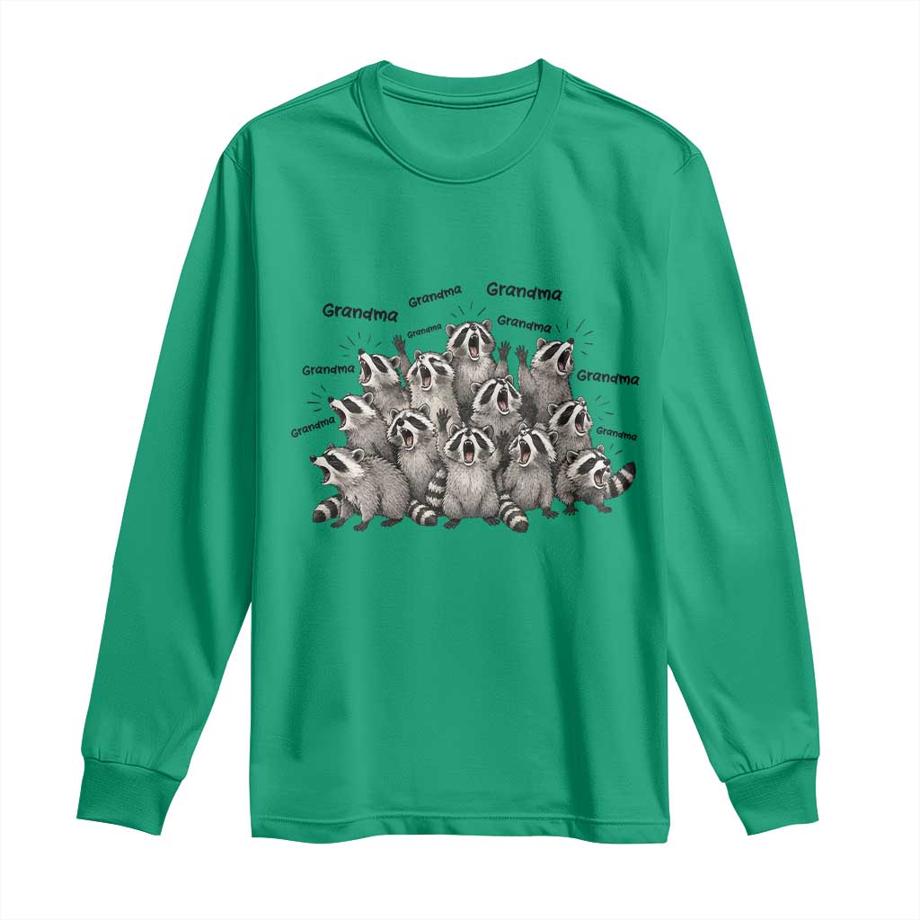 Funny Raccoon Grandma Long Sleeve Shirt Grandmother Chaos Trash Panda TS12 Irish Green Print Your Wear
