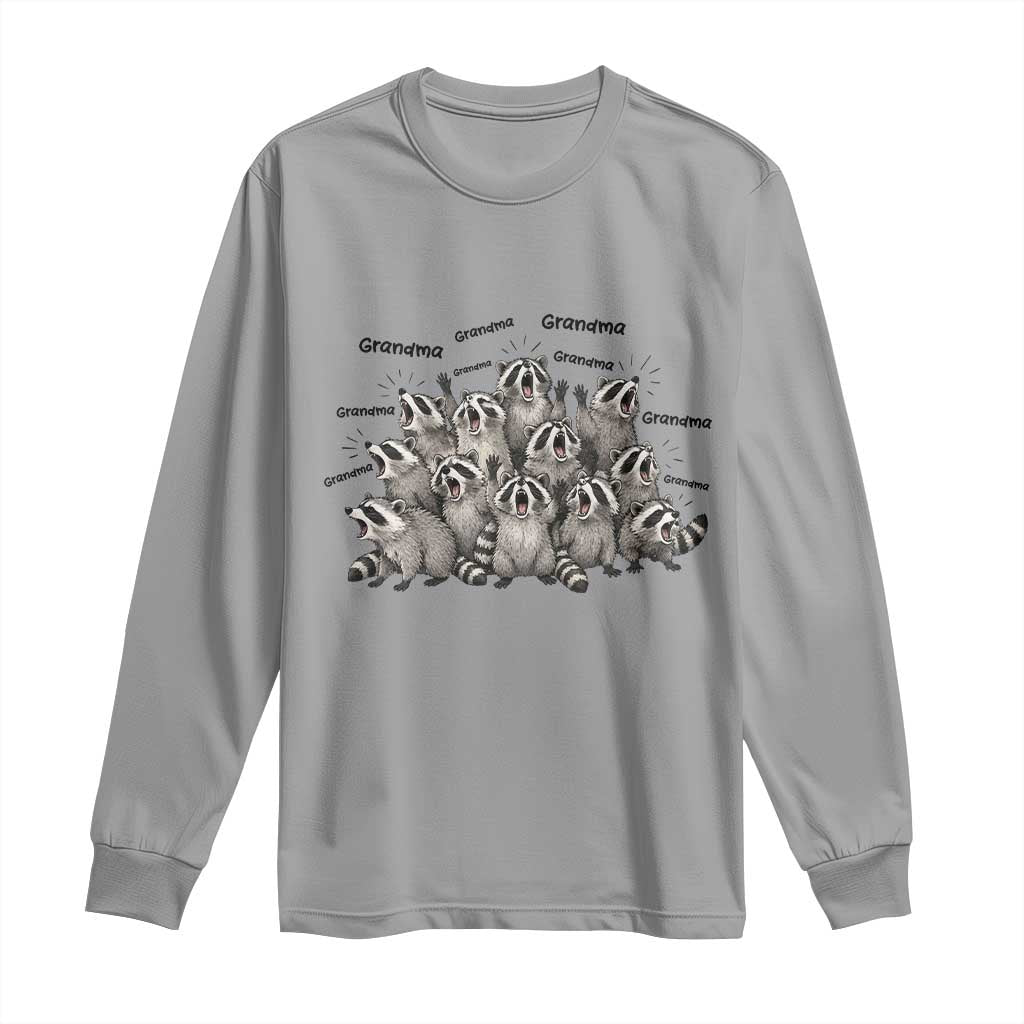 Funny Raccoon Grandma Long Sleeve Shirt Grandmother Chaos Trash Panda TS12 Sport Gray Print Your Wear