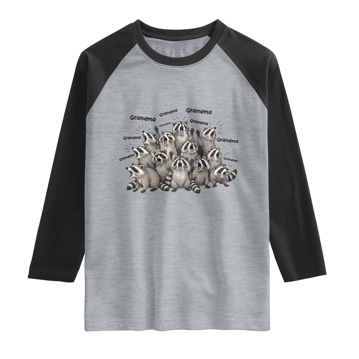 Funny Raccoon Grandma Raglan Shirt Grandmother Chaos Trash Panda TS12 Heather Gray Black Print Your Wear