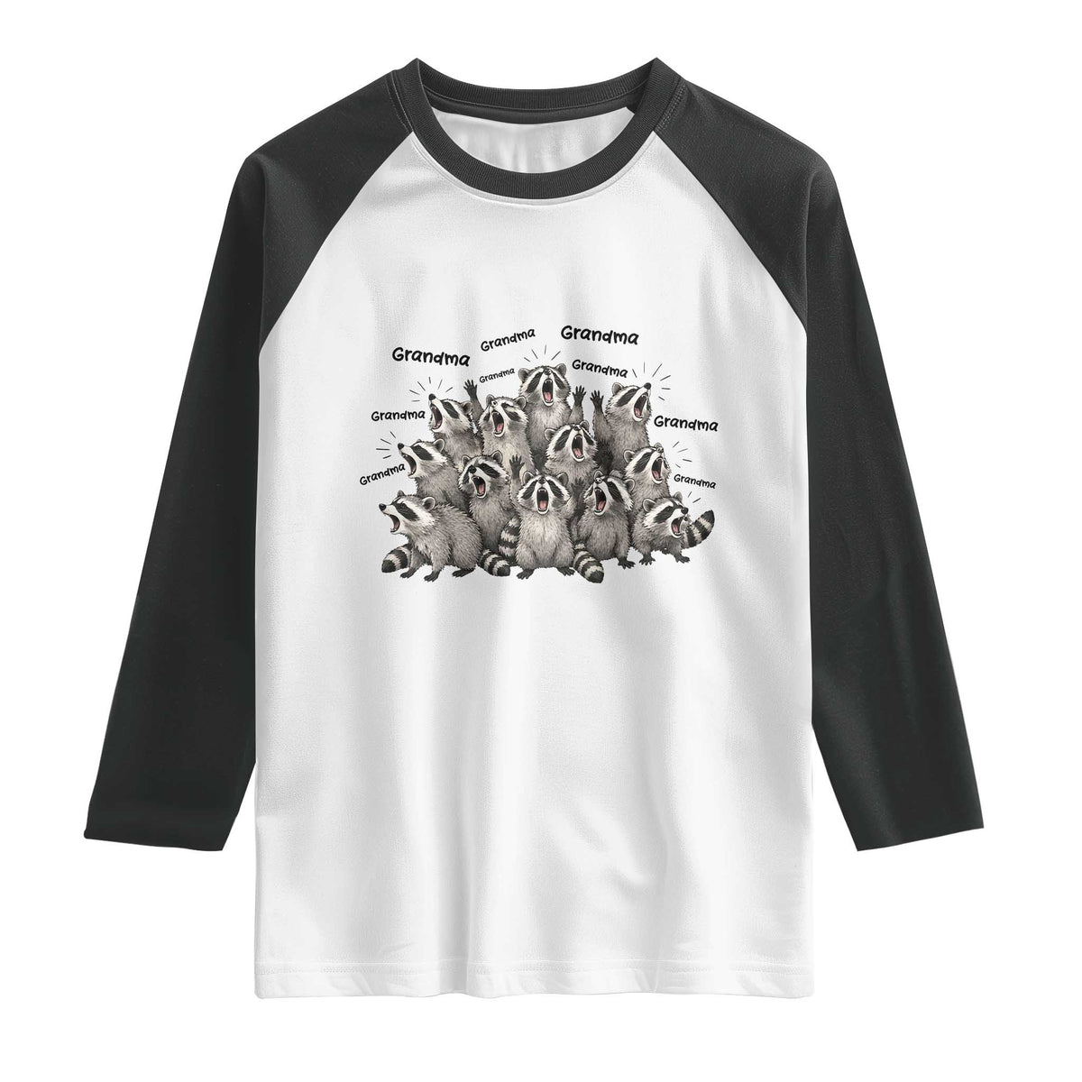 Funny Raccoon Grandma Raglan Shirt Grandmother Chaos Trash Panda TS12 White Black Print Your Wear