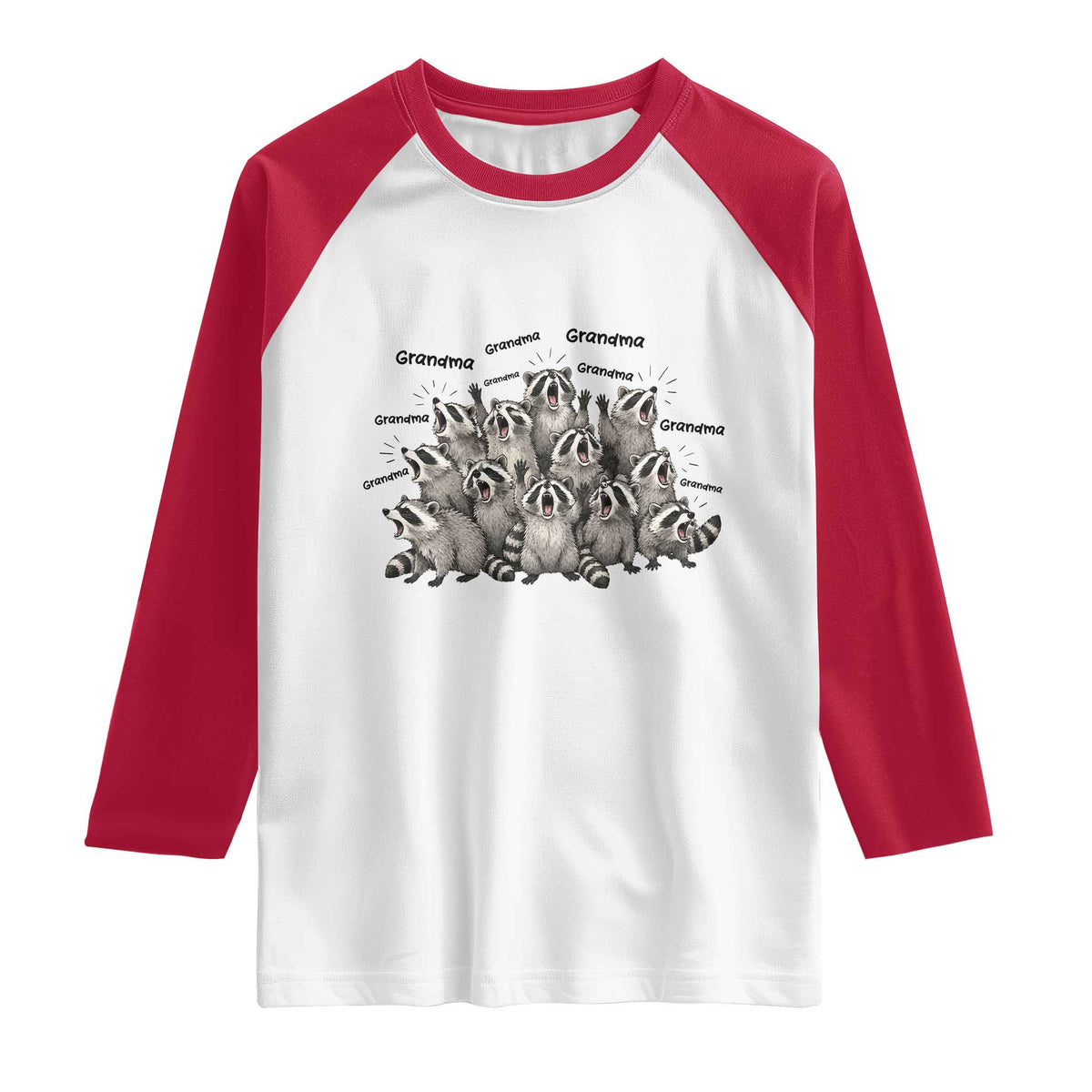 Funny Raccoon Grandma Raglan Shirt Grandmother Chaos Trash Panda TS12 White Red Print Your Wear